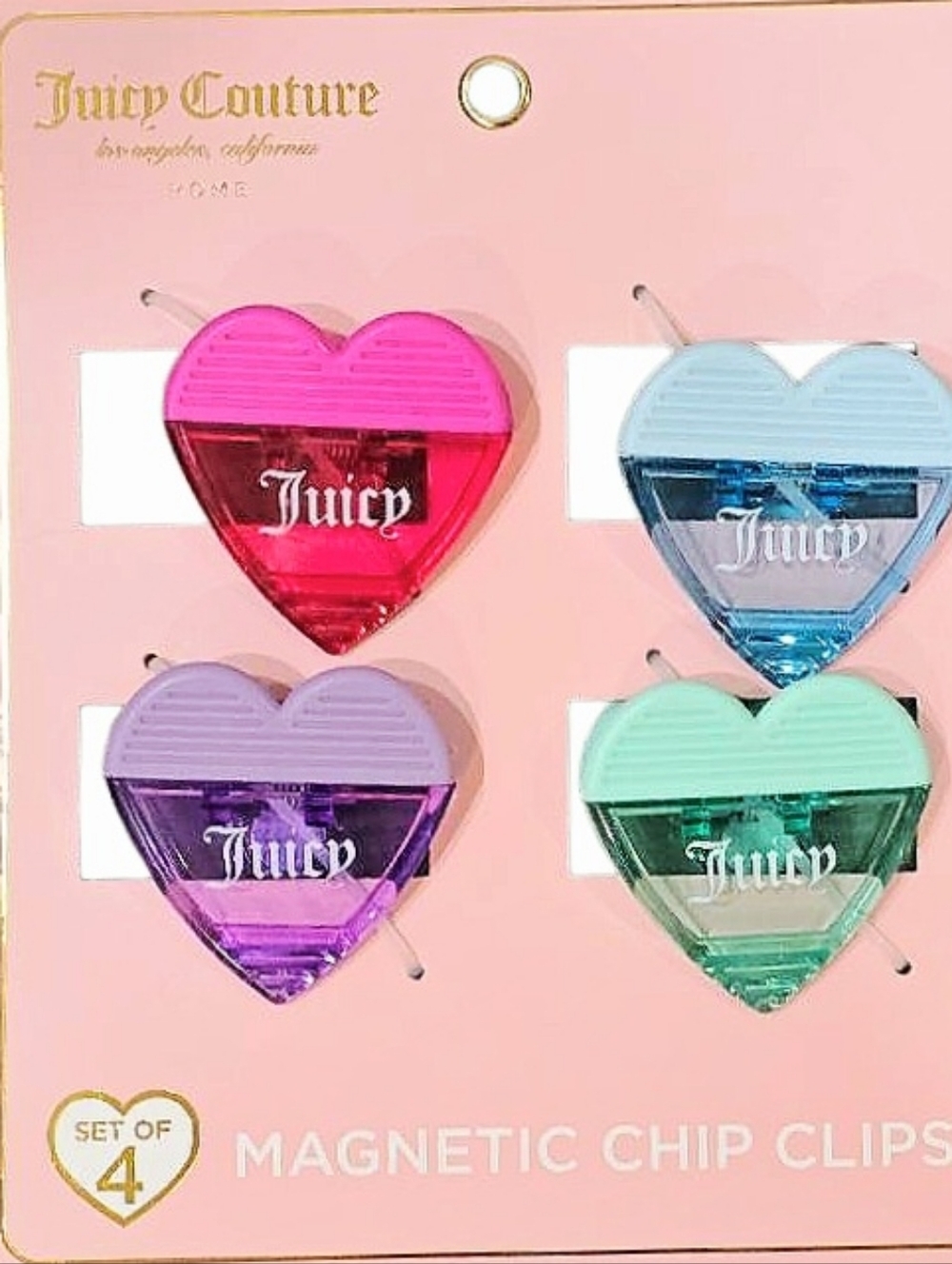 Juicy Couture Home Heart Magnetic Chip Clips- Set Of 4